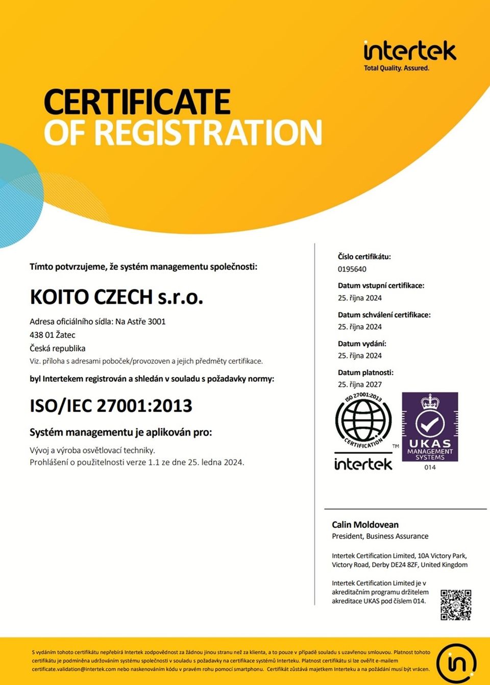 Certifikát ISO 27001