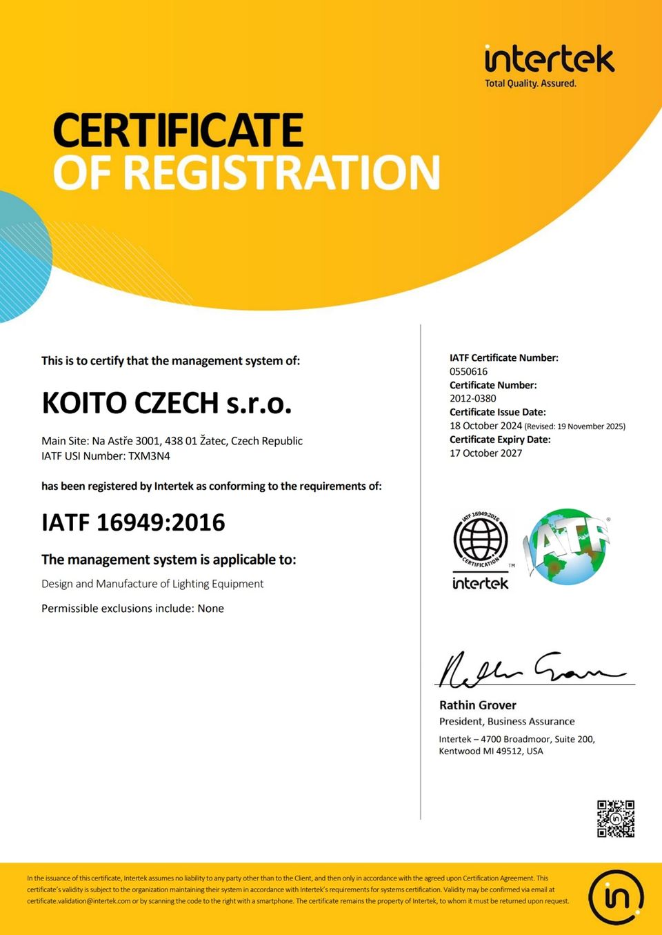Certificate IATF