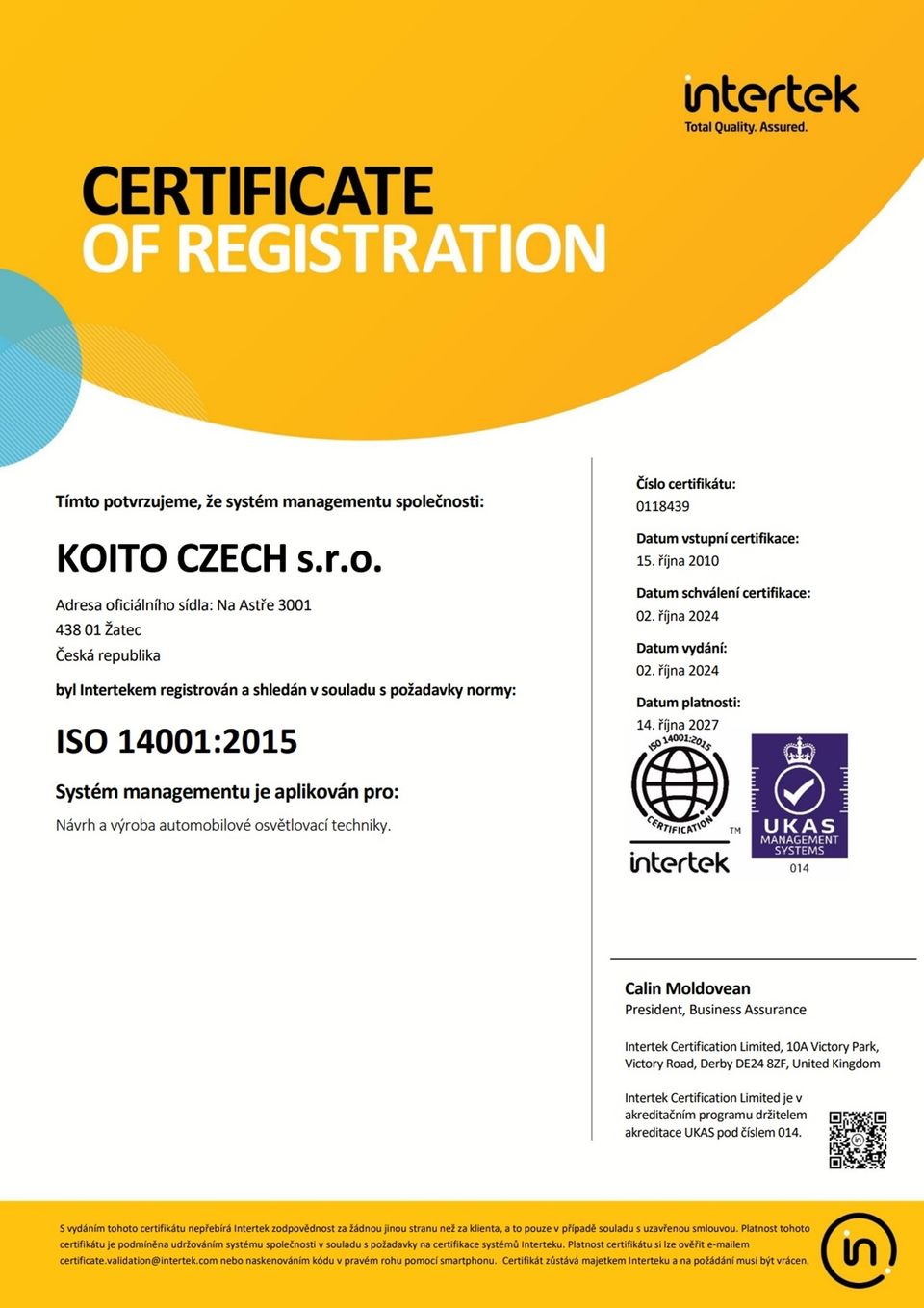 Certifikát ISO 14001