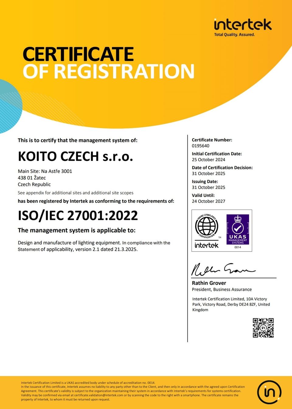 Certificate ISO 27001
