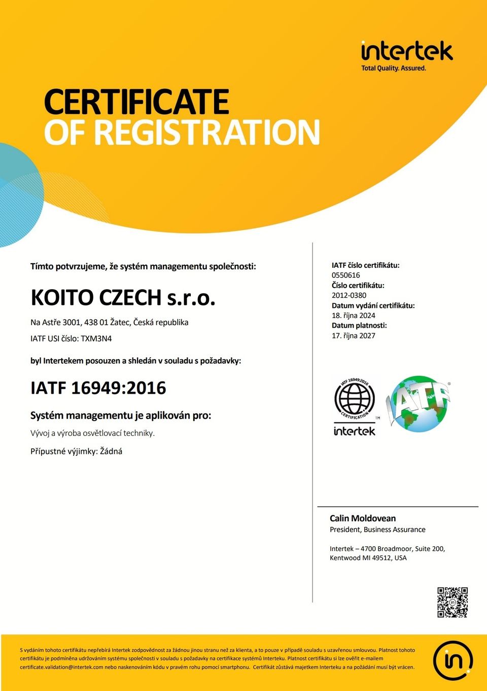 Certifikát IATF